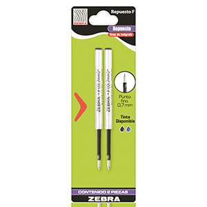 REPUESTO PARA BOLIGRAFO ZEBRA AZUL P/MEDIANO B/2 REPUESTO PARA BOLIGRAFO ZEBRA AZUL P/MEDIANO B/2
