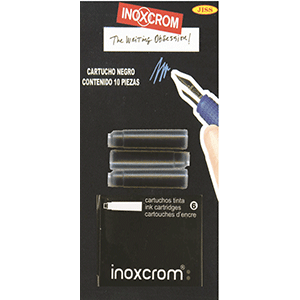 CARTUCHO INOXCROM PARA PLUMA TINTA NEGRA,10 PIEZAS