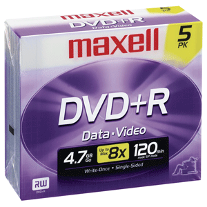 DVD+R 4.7 GB MAXELL PAQ. 5 UNI