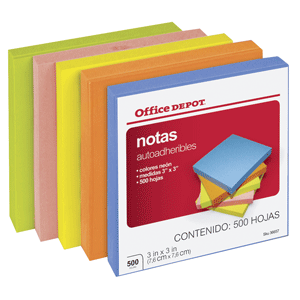 NOTAS ADHESIVAS, COLORES NEON, 3X3IN, 500 HOJAS NOTAS ADHESIVAS, COLORES NEON, 3X3IN, 500 HOJAS