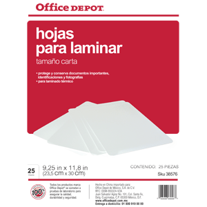 LAMINA TERMICA OFFICE DEPOT (CARTA, 25 PIEZAS)