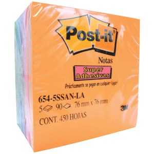 POST IT SUPER STICKY NOTES (5 BLOKS, DE COLORES)