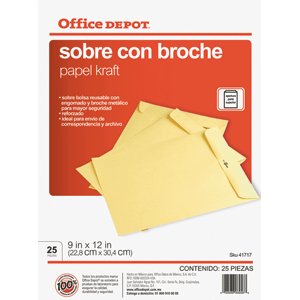 SOBRE OFFICE DEPOT CON BROCHE METALICO CARTA 25U.