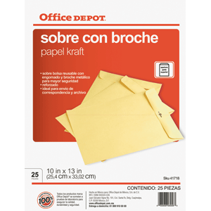 SOBRE OFFICE DEPOT (CON BROCHE, METALICO, OFICIO)