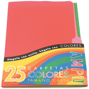 FOLDER MANILA AMPO (CARTA, COLORES, 25 UNIDADES)