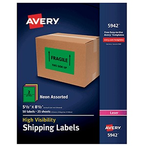 ETIQUETA AVERY ADHESIVA DE ENVIO,NEON,LASER,50 PZS