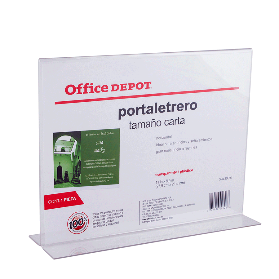 PORTA LETRERO EN L HORIZONTAL OFFICE DEPOT 8.5X11