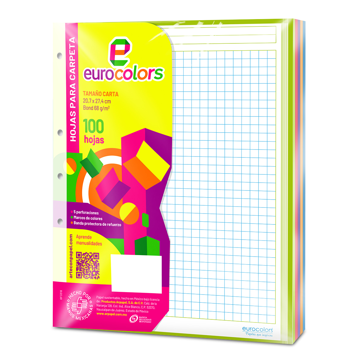 HOJAS PARA CARPETA CUADRO GRANDE ARCOIRIS 76G 100H