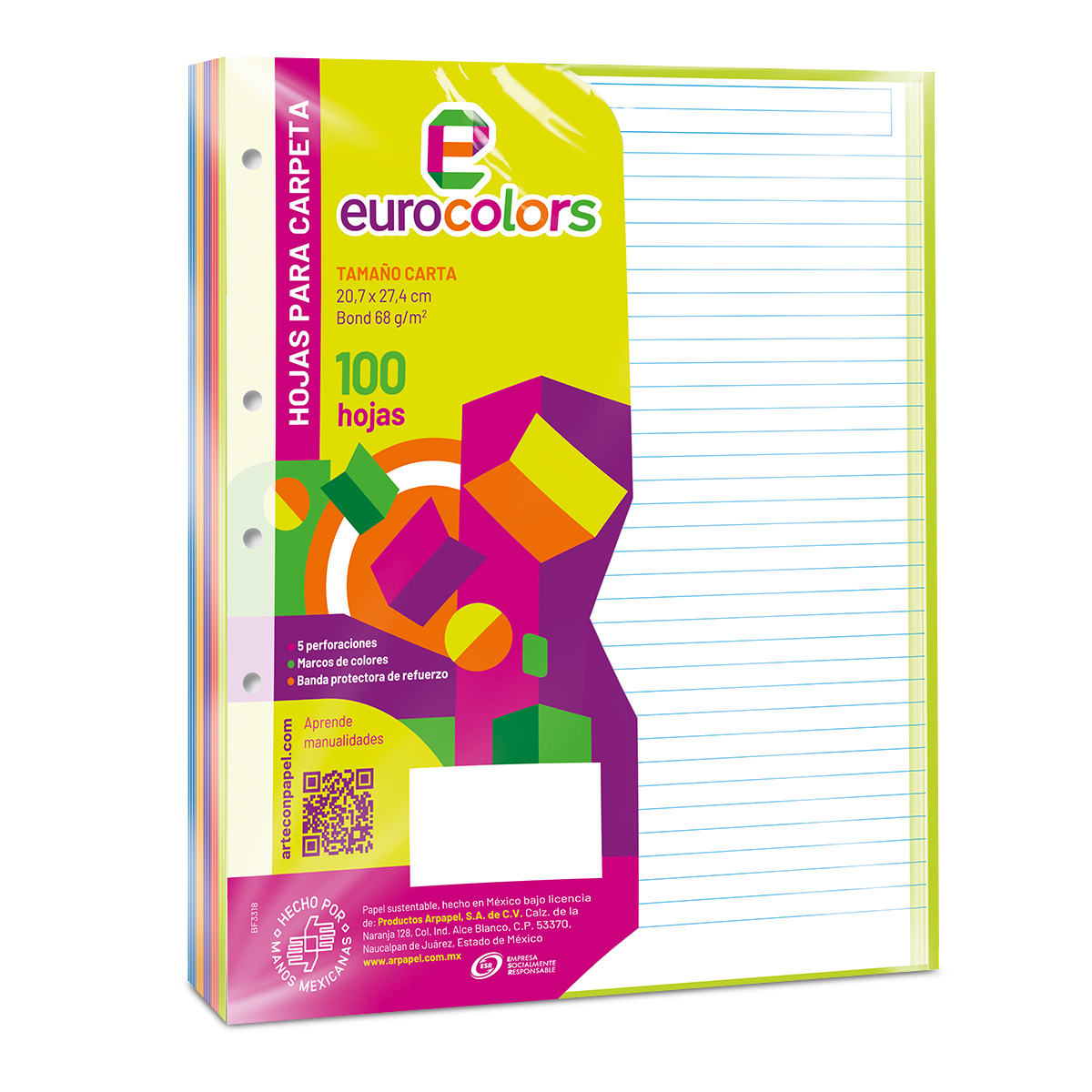 HOJAS PARA CARPETA LINEA ARCOIRIS 76G 100H