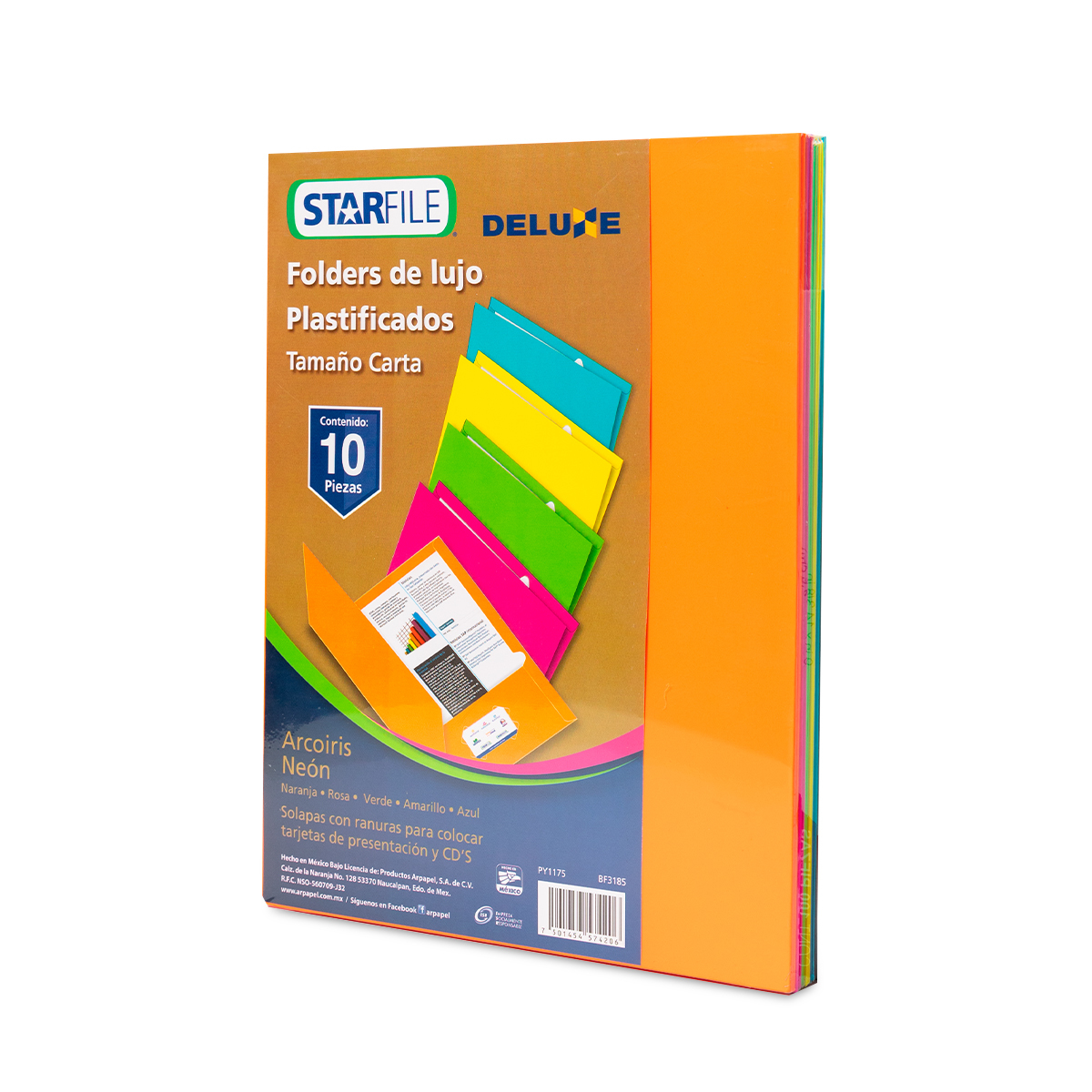 FOLDER PLASTICO CARTA ARCOIRIS NEON COLORFULL 10U