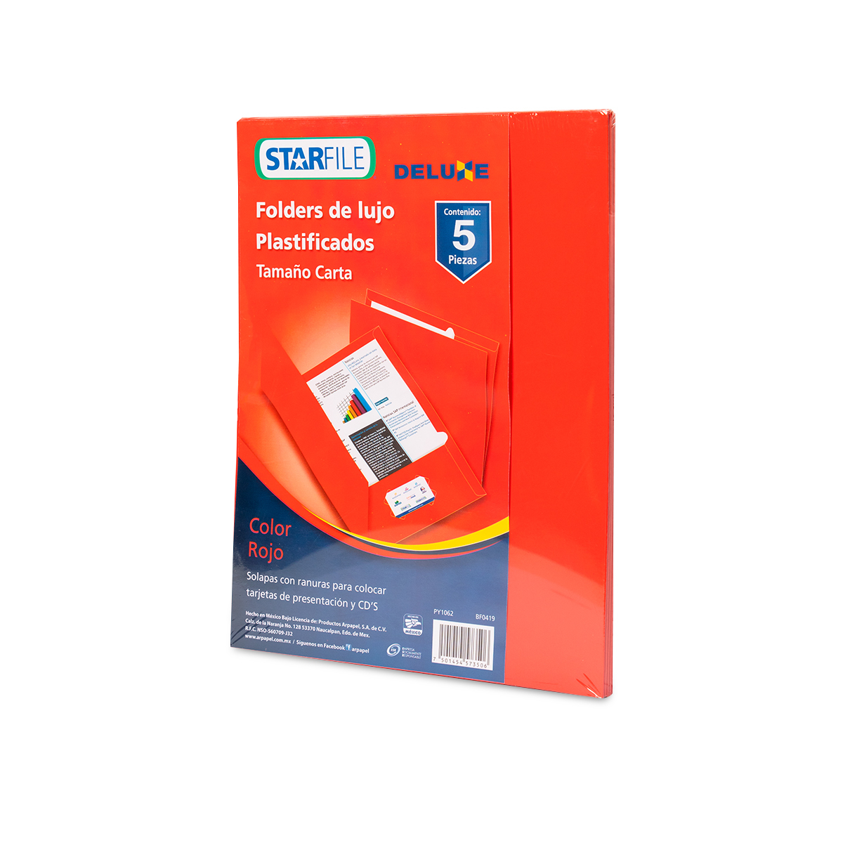 FOLDER PLASTICO CARTA ROJO 5U