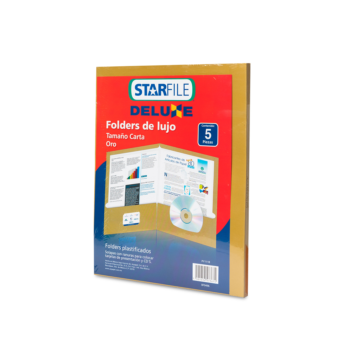 FOLDER PLASTICO CARTA DORADO 5U