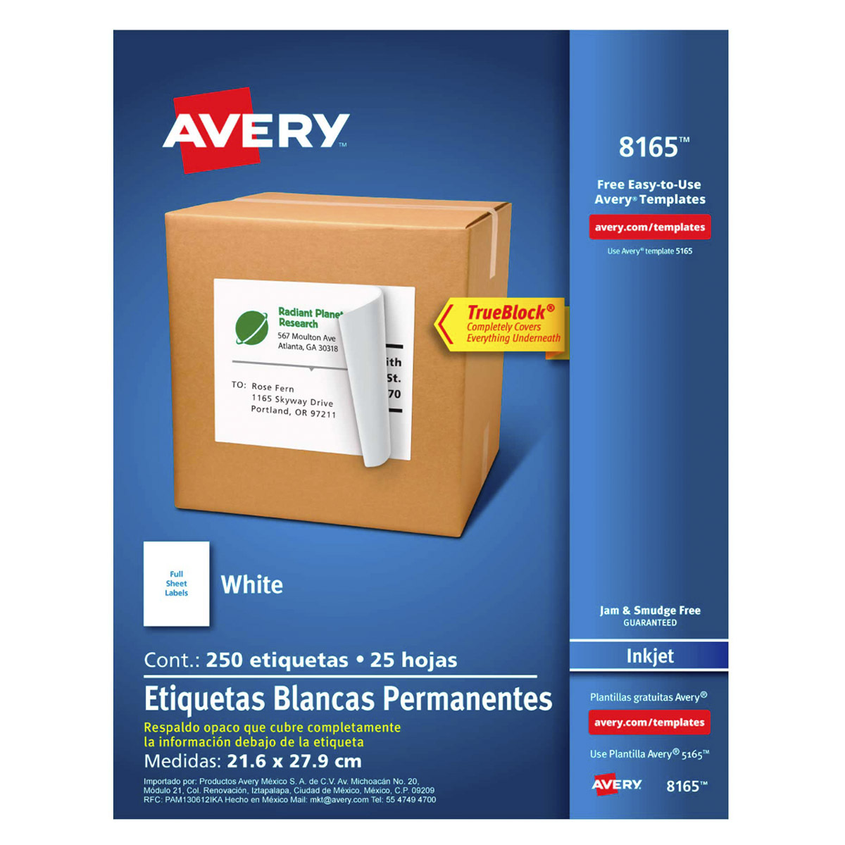 ETIQUETA BLANCA PERMANENTE INKJET 21.6 CM X 27.9 CM PAQ 25
