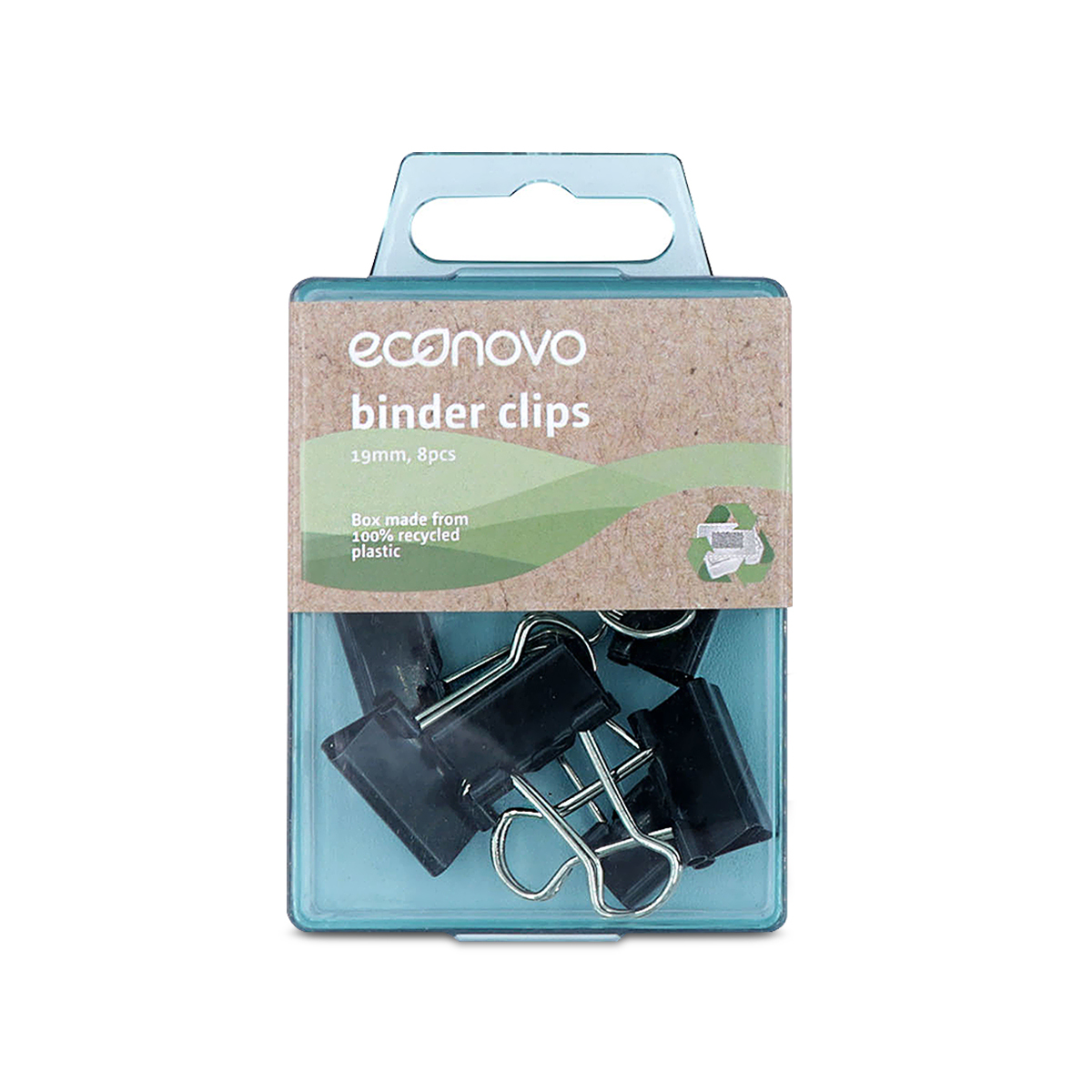 SUJETADOCUMENTOS ECONOVO 19MM 8U (100% PLASTICO RECICLADO)