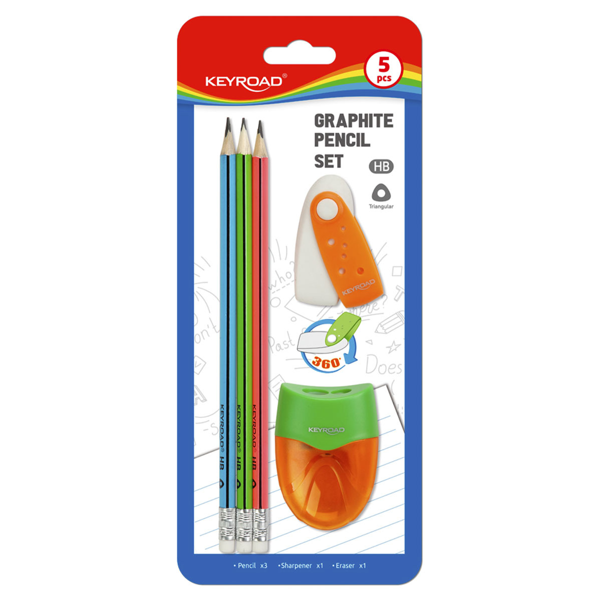 COMBO ESCOLAR KEYROAD 3 LAPICES + BORRADOR + SACAPUNTAS