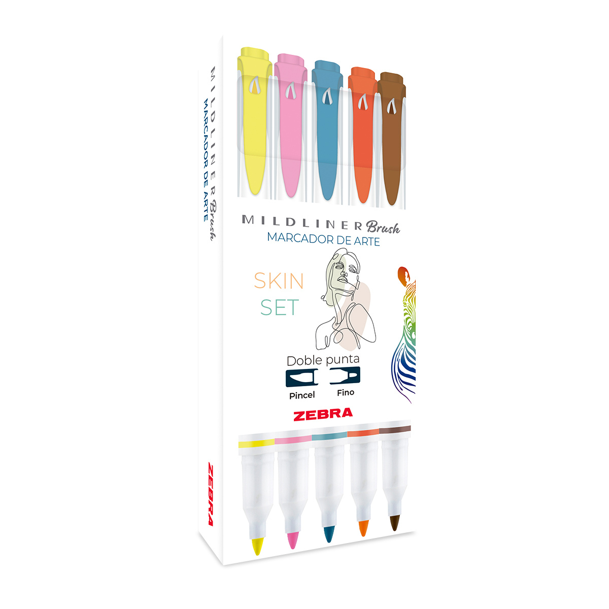MARCADOR ZEBRA CREATIVO DOBLE PUNTA SKIN SET (PINCEL/PUNTO FINO) 5U