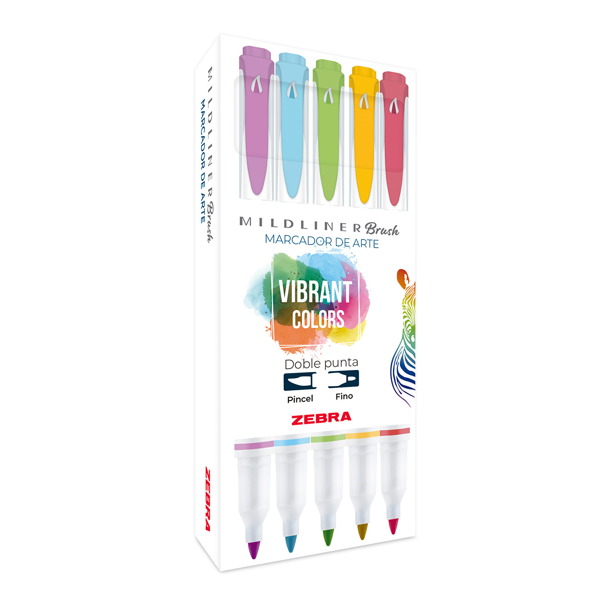 MARCADOR ZEBRA CREATIVO DOBLE PUNTA VIBRANT COLORS (PINCEL/PUNTO FINO) 5U