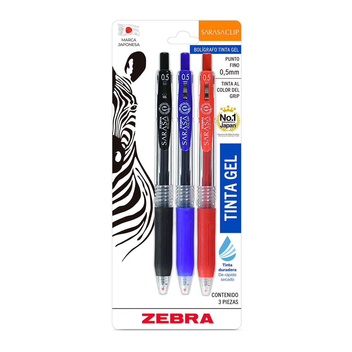 ROLLERBALL ZEBRA SARASA CLIP FINO SURTIDO 3U