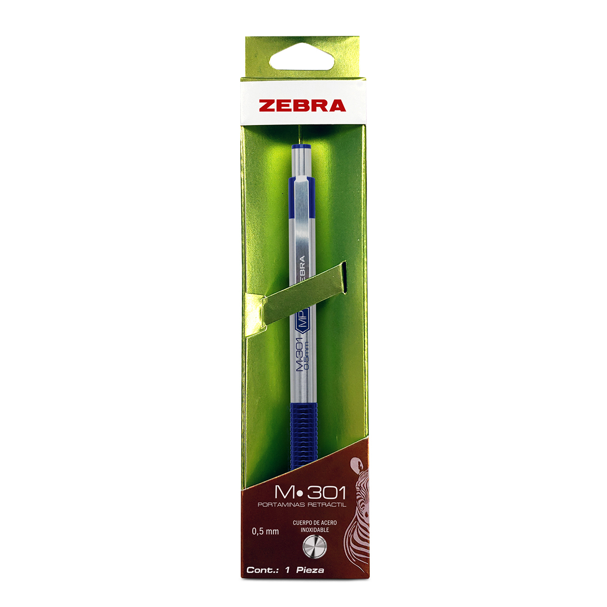 PORTAMINAS METALICO ZEBRA M-301 0.5 MM AZUL ESTUCHE METALIZADO 1U