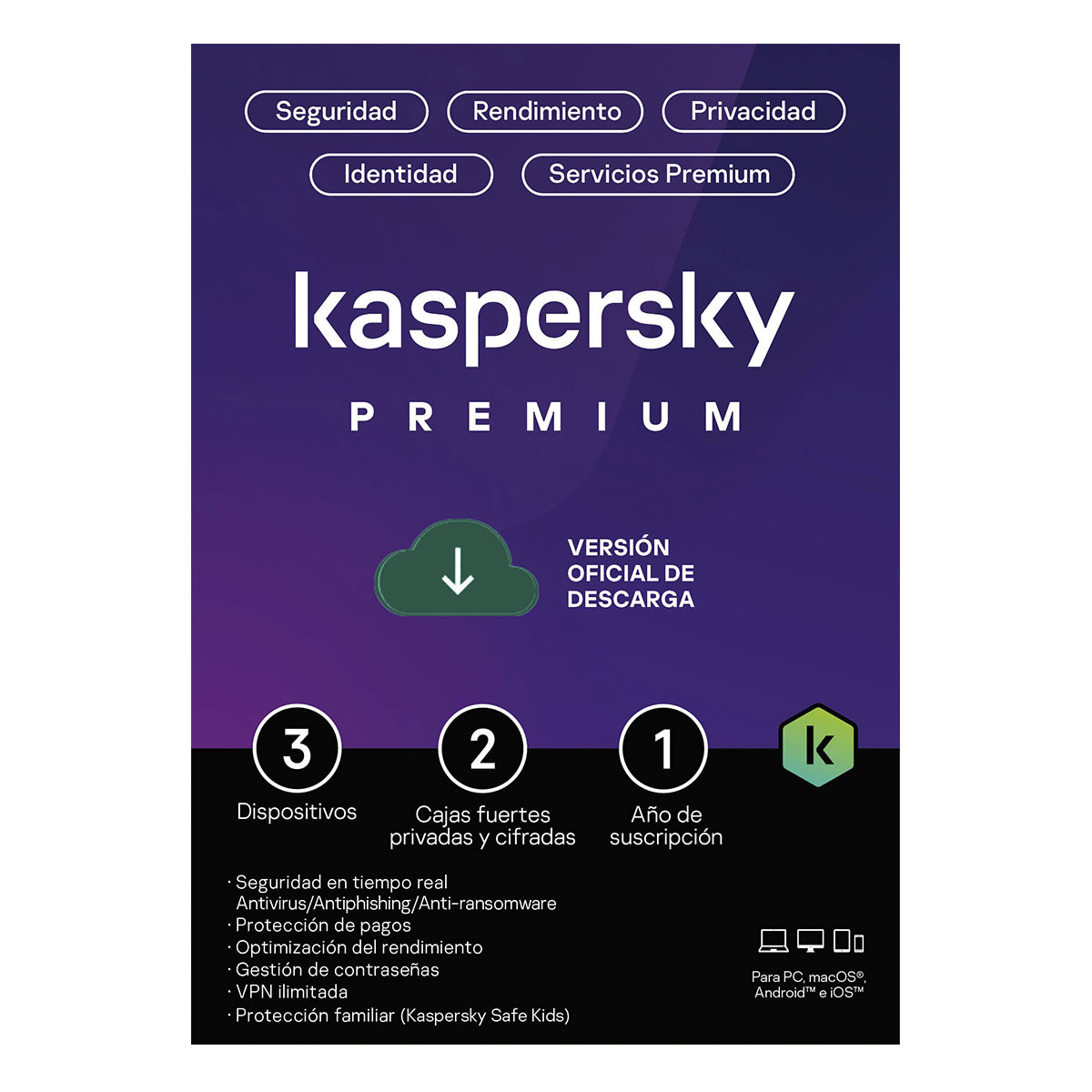 KASPERSKY PREMIUM 3 DISPOSITIVOS 1 AÑO