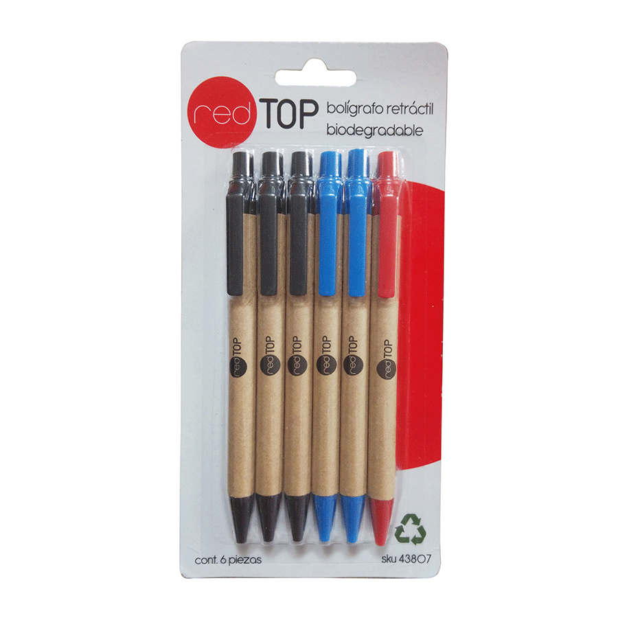 BOLIGRAFO RED TOP GREEN (RETRACTIL, 6 PIEZAS)