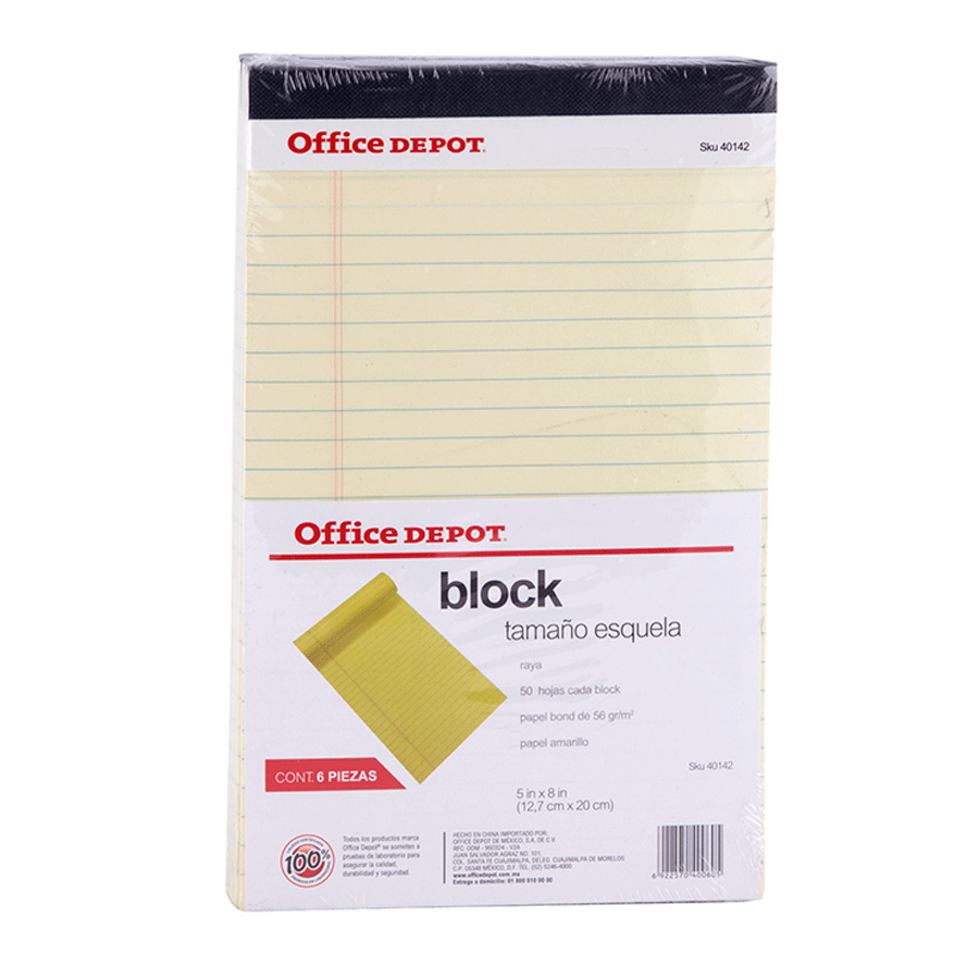 BLOCK DE NOTAS OFFICE DEPOT (ESQUELA, CANARIO)