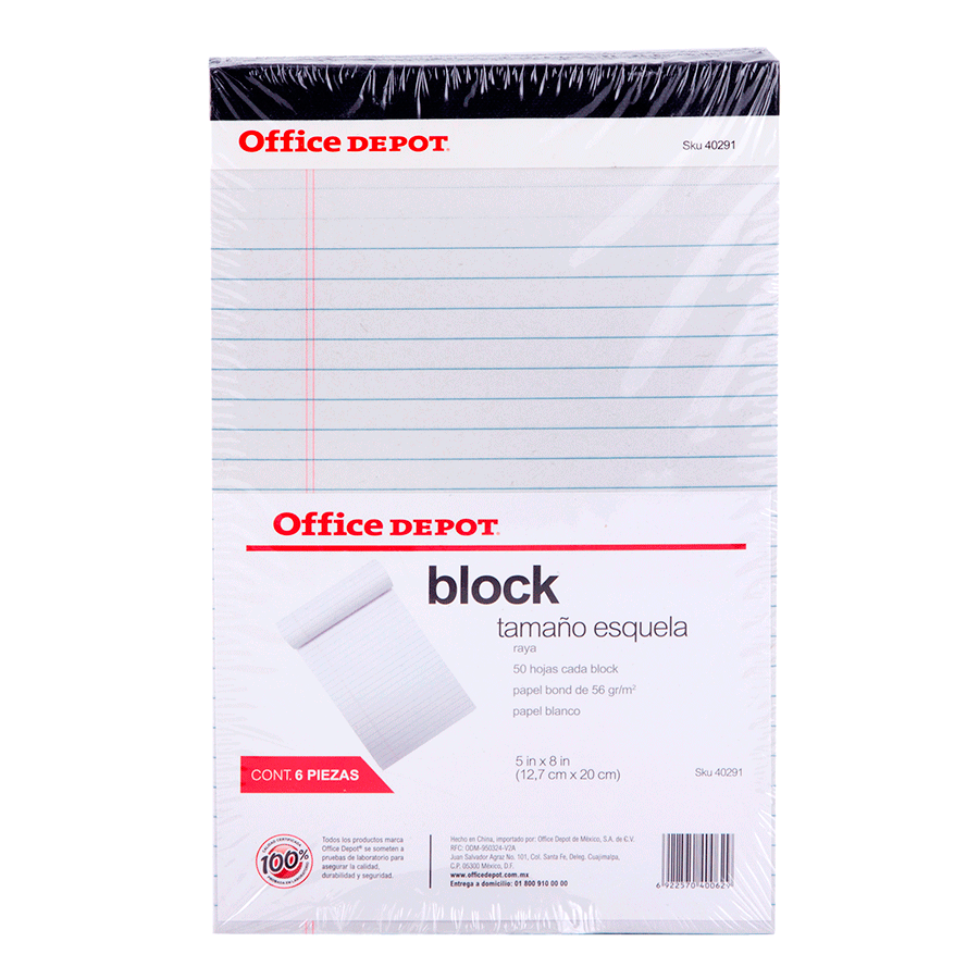 BLOCK DE NOTAS OFFICE DEPOT TAMAÑO ESQUELA, LÍNEAS