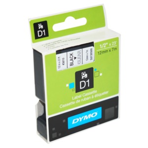 ETIQUETA DYMO D1 12MM NEGRO/TRANSPARENTE  