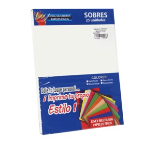 SOBRES MIVISA (BLANCO GLACIAR A-7 90GRAMOS 25U.) SOBRES MIVISA (BLANCO GLACIAR A-7 90GRAMOS 25U.)