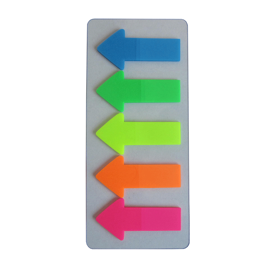 BANDERITAS TIPO FLECHA 5COLORES RS,NJ,AM,VD,AZ, 20C/U