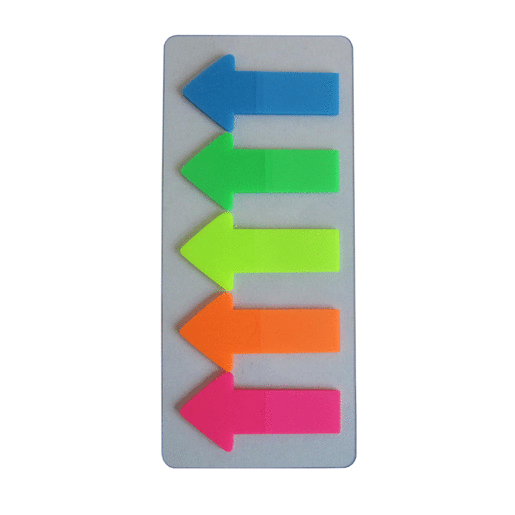 BANDERITAS TIPO FLECHA 5COLORES RS,NJ,AM,VD,AZ, 20C/U