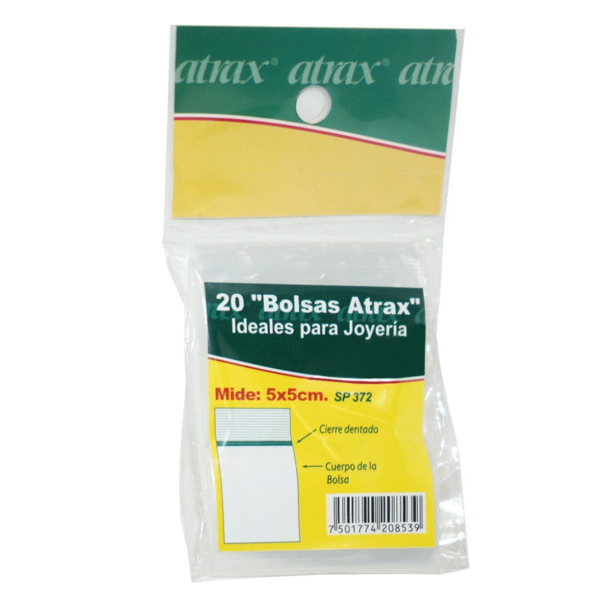 BOLSA PLASTICA ATRAX CIERRE DENTADO,5*5 CMS,20 PZS