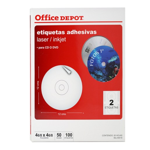 ETIQUETA OFFICE DEPOT ADHESIVA CD/DVD,INKJET-LASER