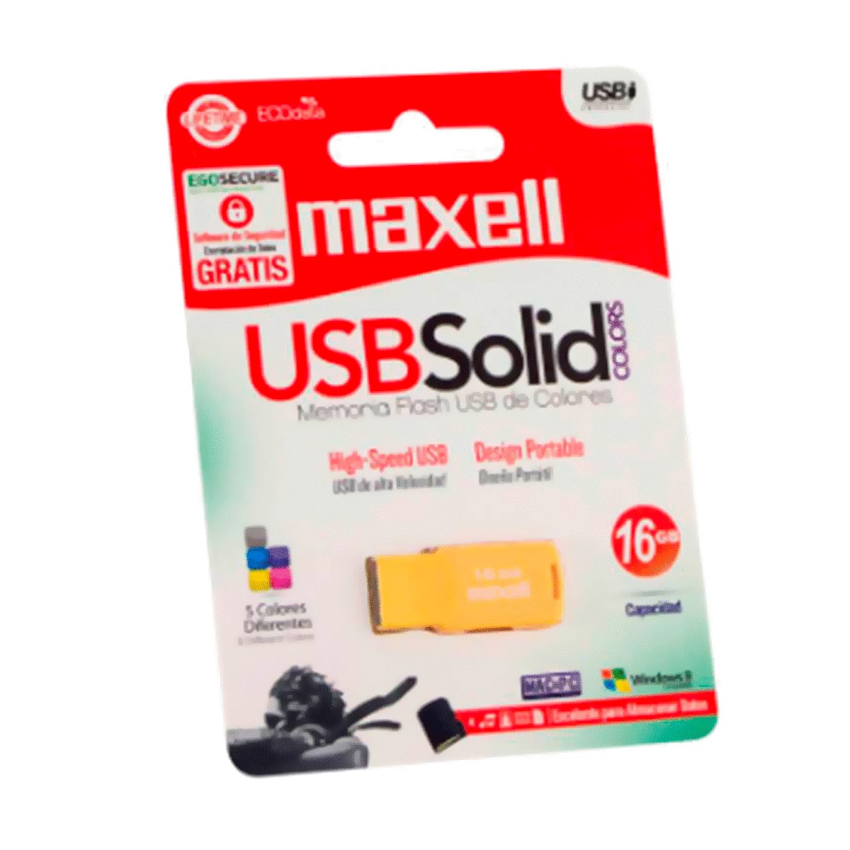 USB MAXELL SOLID (16GB, AMARILLO)