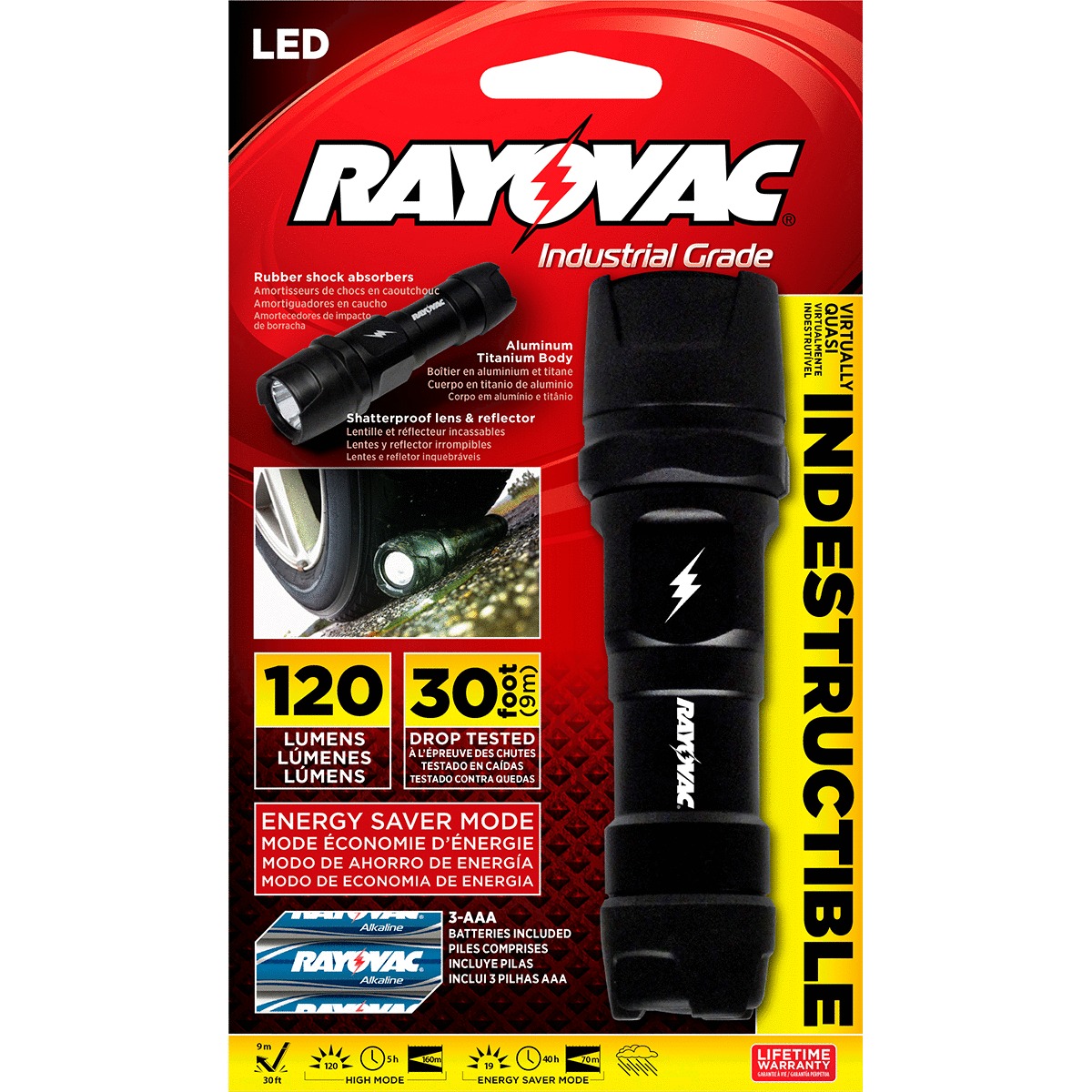 LINTERNA RAYOVAC (INDESTRUCTIBLE, 160 MILIMETROS)