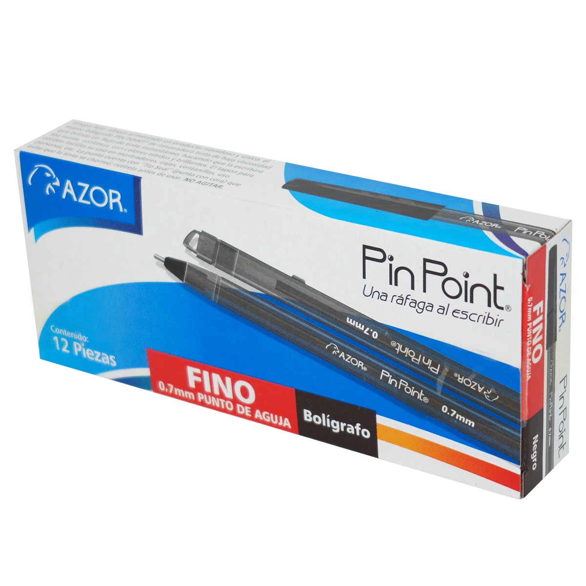 BOLIGRAFO AZOR PIN POINT PUNTO DE AGUJA 0.7MM FINO 12U NEGRO
