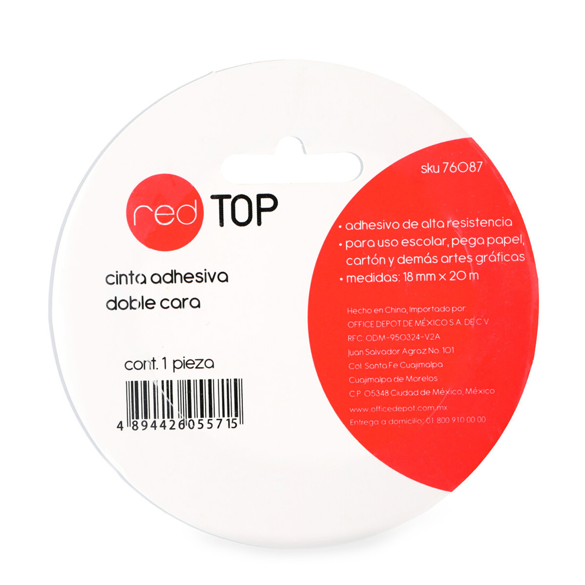 CINTA ADHESIVA DOBLE CARA RED TOP (18 MM X 20 M, 1 PZA.)