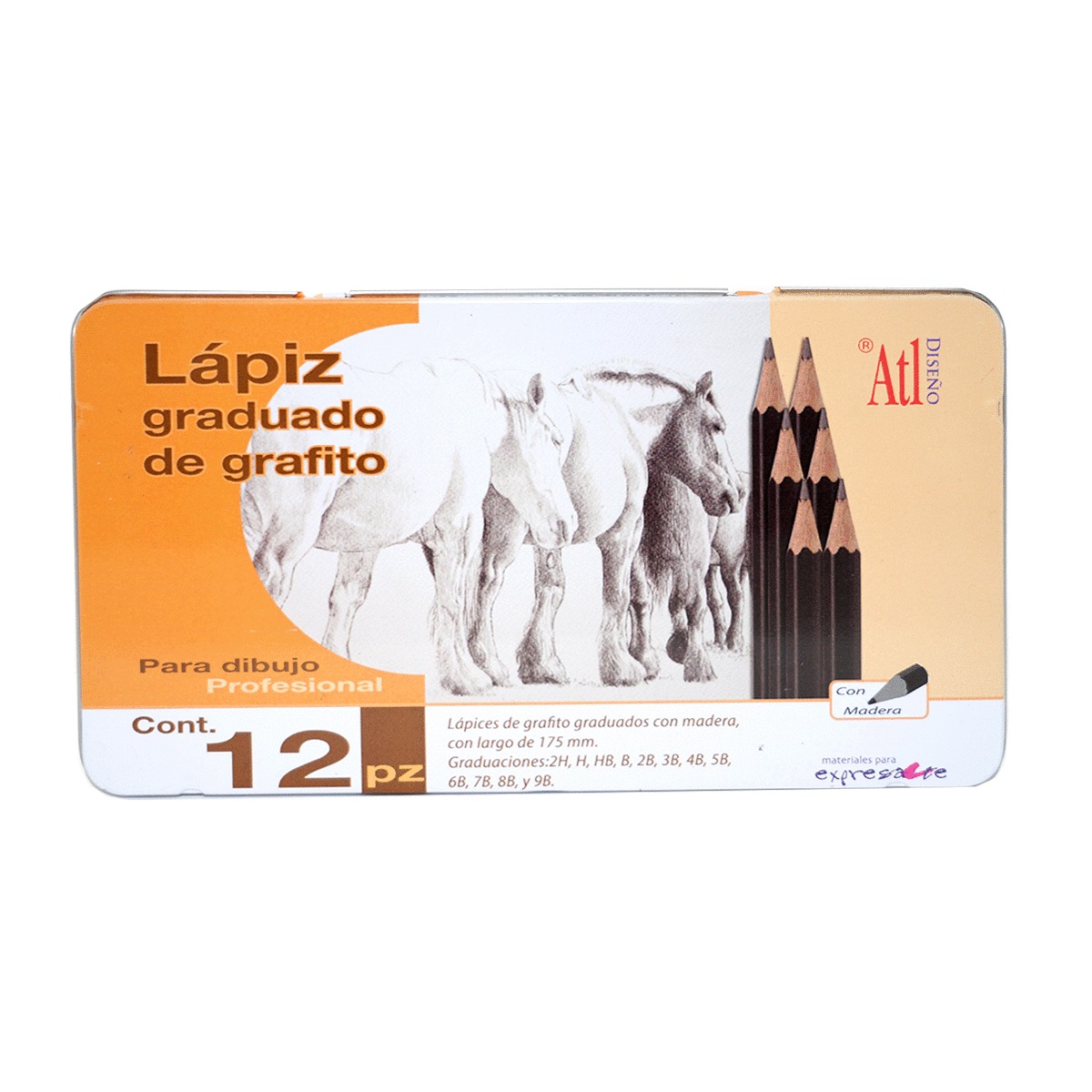 ESTUCHE METAL LAPIZ GRAD GRAF 2H C/12