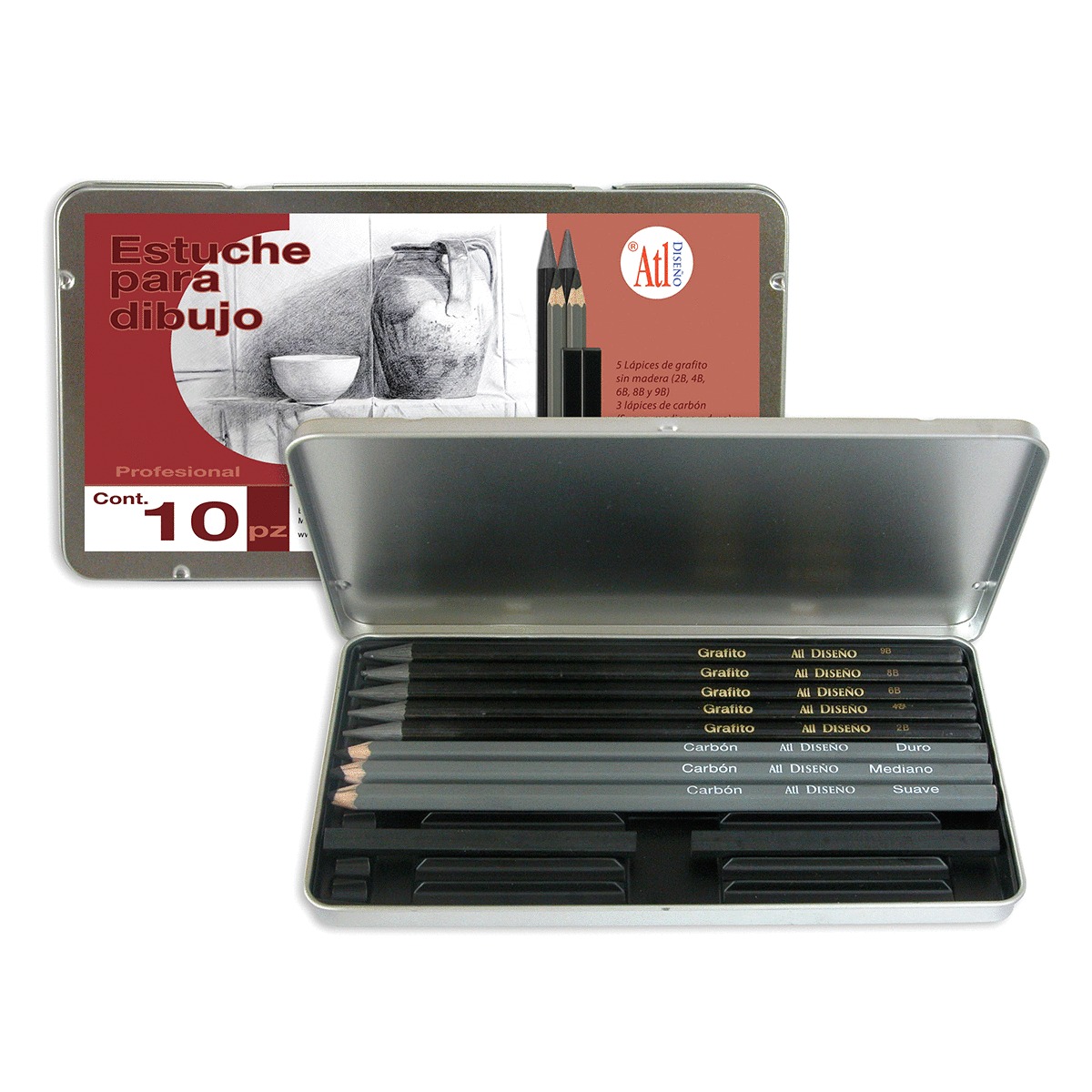 ESTUCHE METAL LAPICES/CARBON C/10
