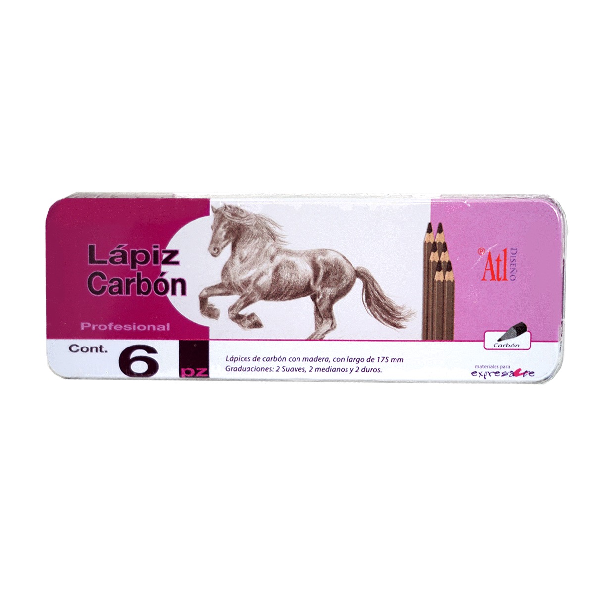 ESTUCHE METAL LAPIZ CARBON 2SU 2MED 2DUR C/6