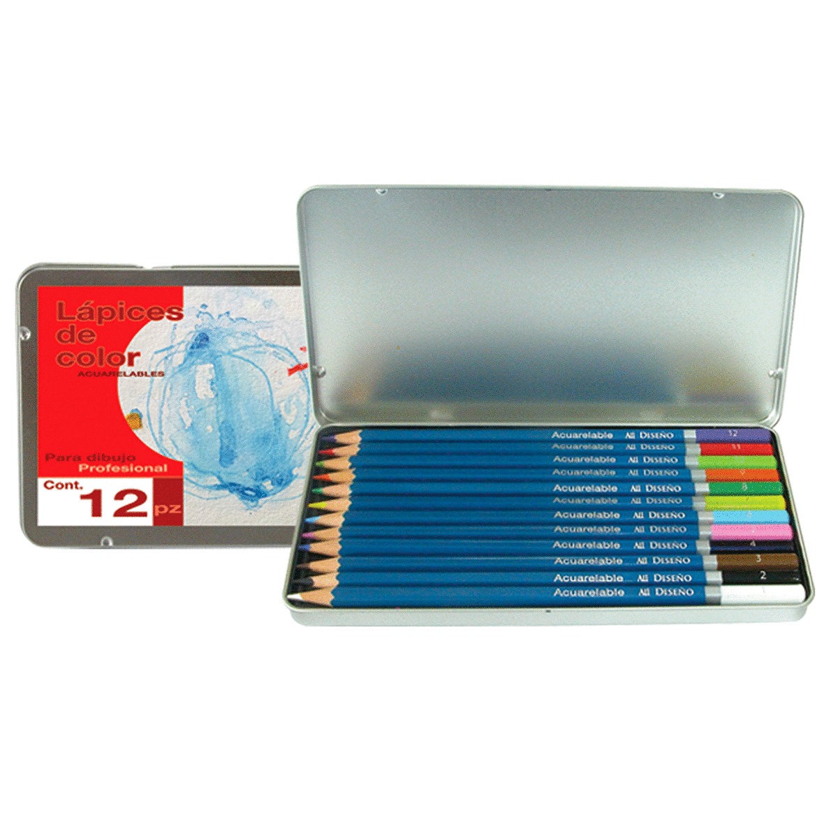 ESTUCHE METAL LAPICES COLOR ACUARE C/12