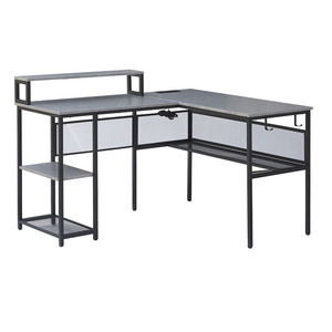 ESCRITORIO EN L GRIS CON NEGRO CON LIBRERO DE DOS NIVELES Y ESTANTE INFERIOR ESCRITORIO EN L GRIS CON NEGRO CON LIBRERO DE DOS NIVELES Y ESTANTE INFERIOR