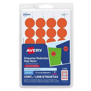 ETIQUETA CÓDIGO DE COLOR ROJO NEÓN, 1.9 CM DE DIÁMETRO, 1008 PZ. ETIQUETA CÓDIGO DE COLOR ROJO NEÓN, 1.9 CM DE DIÁMETRO, 1008 PZ.