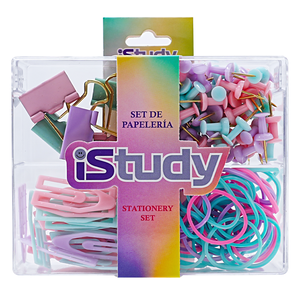 SET DE ESCRITORIO ISTUDY COLORES PASTEL (INCLUYE: 30 CLIPS + 5 GANCHOS + 50 HULES + 80 TACHUELAS) SET DE ESCRITORIO ISTUDY COLORES PASTEL (INCLUYE: 30 CLIPS + 5 GANCHOS + 50 HULES + 80 TACHUELAS)