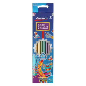 LAPICES DE COLOR ARTESCO METALICOS TRIANGULARES 8U + SACAPUNTAS LAPICES DE COLOR ARTESCO METALICOS TRIANGULARES 8U + SACAPUNTAS