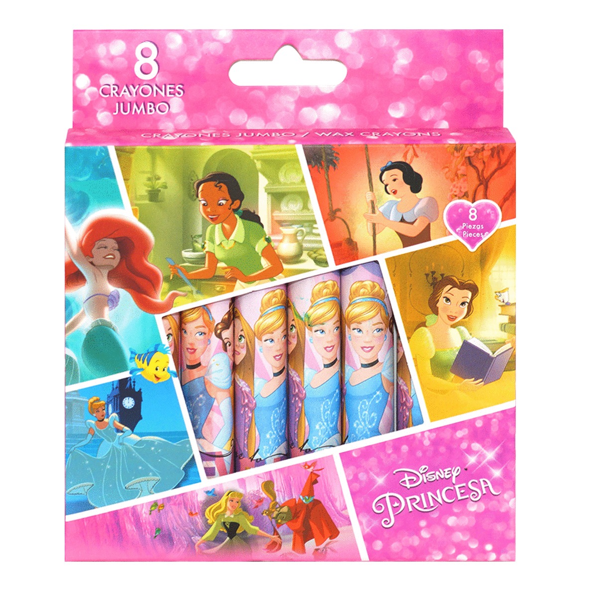 CAJA DE CRAYONES EXTRA JUMBO PRINCESAS, 8 COLORES