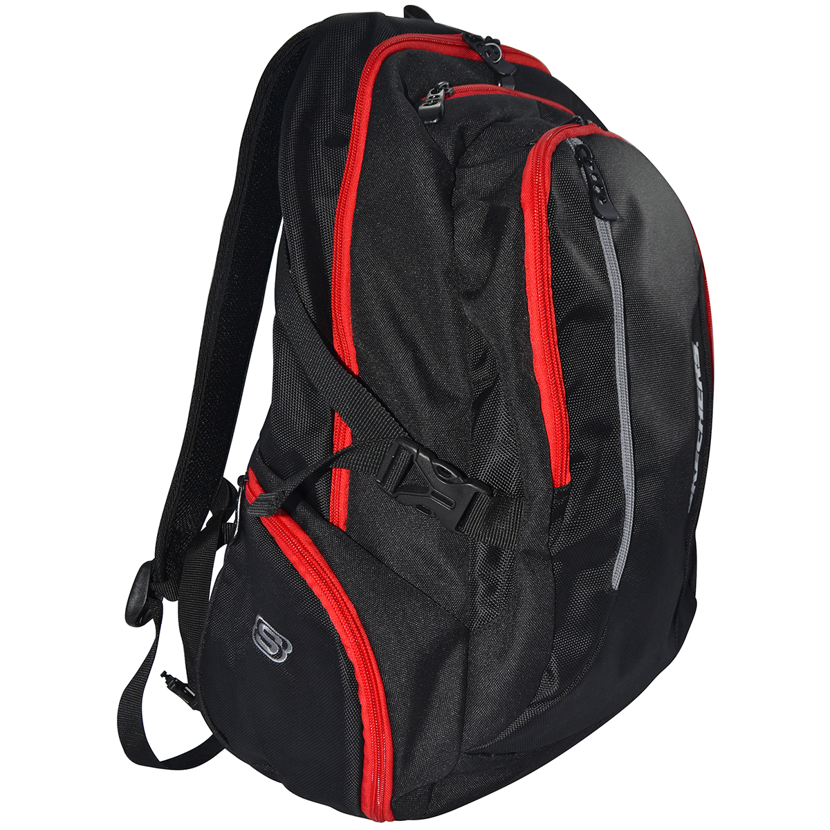 MOCHILA SKECHERS 18 (NEGRO CON DETALLES ROJOS)