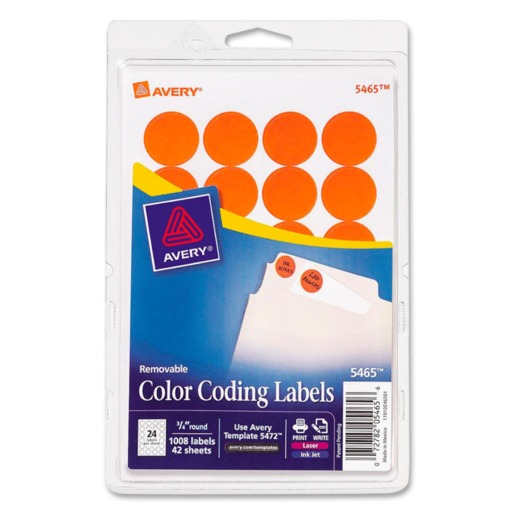 ETIQUETA CÓDIGO DE COLOR NARANJA, 1.9 CM DE DIÁMETRO, 1008 PZ.