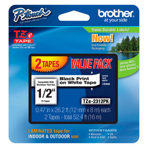 CINTA BROTHER TZE231 (12MMX8,NEGRO/BLANCO,2PACK)