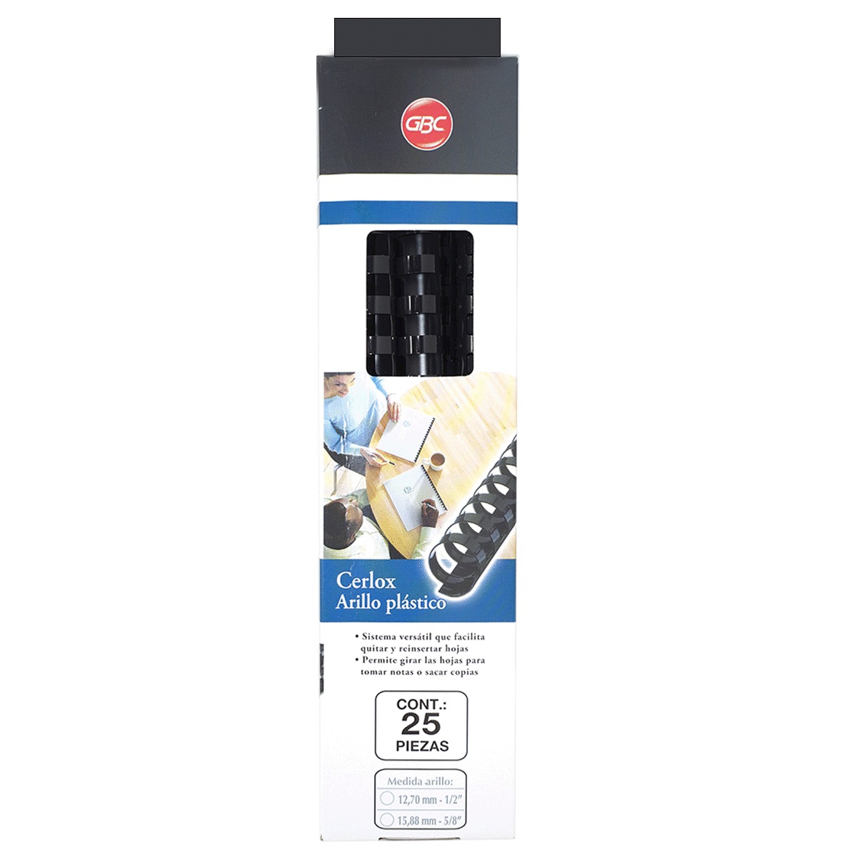 ARILLO GBC PLASTICO 5/8 PULGADAS (NEGRO, 25 PZAS)